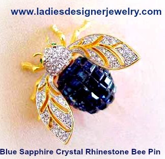 Blue Sapphire Rhinestone Bumble Bee Pin, Pave Daimond Bee Pins Brooches, Bee Pins Brooch, Ladies Designer Fashion Bee Bees Pin Jewelry