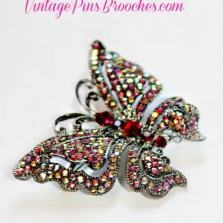 Retro Butterfly Brooch Pin Jewelry, Butterflies, Aurora Borealis Rhinestone Pink Red Butterfly Broach Pin, Wedding Bridal, Ladies Designer Fashion Jewelry