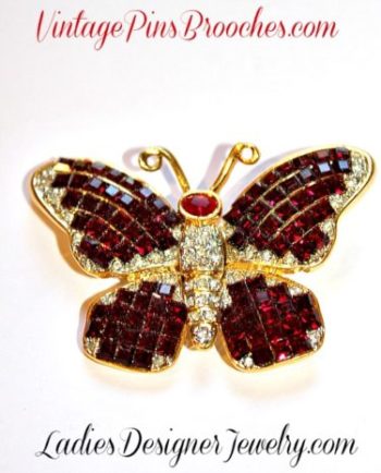 Vintage Ruby Red Garnet Butterfly Pin Brooch, Ladies Designer Jewelry, Butterflies, Insect Bug Pin Brooch Butterfly, Wedding Bridal Jewelry Broach Pin