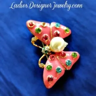 Vintage Pink Enamel Pearl Rhinestone Butterfly Brooch Pin, Ladies Designer Fashion Jewelry Butterflies, Wedding, Bridal, Special Occasion Jewelry