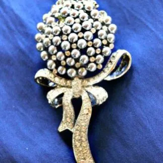 Vintage Pave Diamond Grey Pearl Flower Brooch Pin, Flower Brooches Pins With Rhinestones, Ladies Designer Fashion Wedding Bridal Jewelry