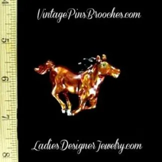 Vintage Horse Brooches Pins Jewelry, Brown Black Enamel Horse Pin Brooch, Ladies Designer Horse Racing Fashion Pin Jewelry