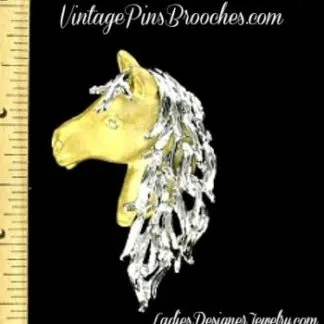 Vintage Gold Plate Horse Head Brooch Pin, Equestrian Equin Horses Kentucky Derby, Ladies Designer Fashion Jewelry
