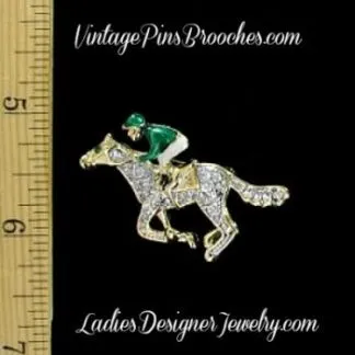 Horse Jockey Enamel And Rhinestone Brooch Pin, Equine Equestrian Horse Pins Brooches, Ladies Designer Rhinestone Fashion Jewelry