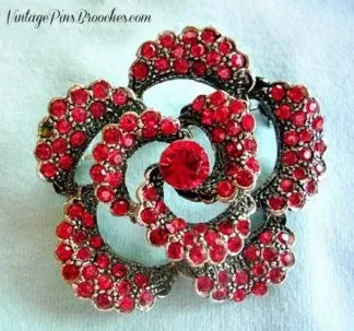 Rose Brooches Pins, Red Rhinestone Rose Pin Brooch Vintage, Ladies Designer Fashion Pin Brooch, Roses Flowers Rose Broach
