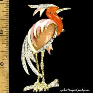 Hattie Carnegie Flamingo Lucite Resin Brooch Pin Jewelry, Flamingo Stork Tropical Bird Pins Brooches, Ladies Designer Fashion Bird Jewelry, Birds