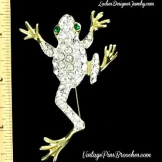 Vintage Austrian Crystal Pave Rhinestone Frog Pin Brooch, Vintage Frog Pins Brooches Frogs, Ladies Designer Fashion Jewelry