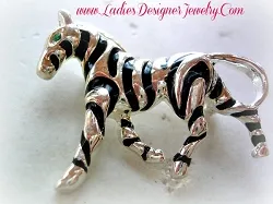 Silver Plate Vintage Black Hand Painted Zebra Pin Brooch, Equine Equestrian Horse Brooches Pins, Ladies Designer Fashion Jewelry
