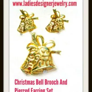 Vintage Gold Plate Christmas Bells Brooch Pin Pendant Pierced Earring Jewelry Set, Bell Pendants Christmas Holidays, Christmas Earrings Women, Designer Fashion Jewelry Ladies
