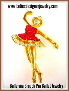 Ladies Vintage Figural Dancing Ballerina Brooch Pin With Glittering Ruby Red And Crystal Diamond Rhinestones, Russian Ballet Dancer Pin Brooch 034, Ballerinas Dancers