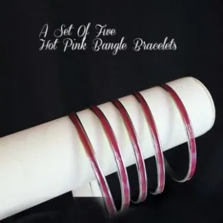 vintage 1970's set of 5 hot pink enamel bangle bracelets bangles, ladies designer fashion jewelry retro