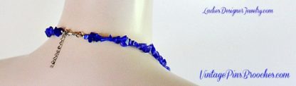 Vintage Blue Lapis Lazuli Semi Precious Graduated Chip Stone Necklace, Lapis Necklaces, Ladies Women's Designer Fashion Jewelry