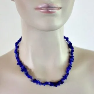 Vintage Blue Lapis Lazuli Semi Precious Graduated Chip Stone Necklace, Lapis Necklaces, Ladies Women's Designer Fashion Jewelry