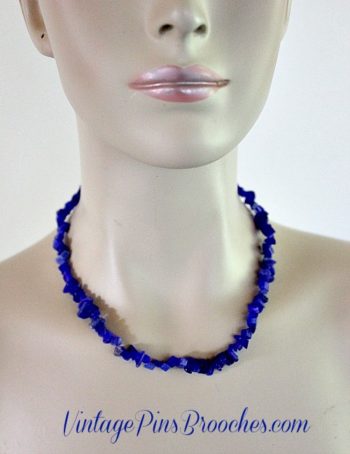 Vintage Blue Lapis Lazuli Semi Precious Graduated Chip Stone Necklace, Lapis Necklaces, Ladies Women's Designer Fashion Jewelry