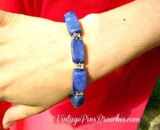 Vintage Blue Lapis Lazuli Bracelet, Semi Precious Lapis Gemstone Bracelet Bracelets, Women's Ladies Designer Fashion Jewelry, Weddings, Bridal