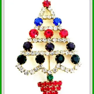 Vintage Rhinestone Christmas Tree Broochh Pin, Holiday Christmas Tree Diamond Ruby Emerald Ametyst Brooches Pins, Estate Jewelry