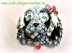 cockerspanielpins_blackwhitecockerspanielsbrooch_rhinestonecockerspanielpins_vintagecockerspanielbrooch_ladiesdesignerjewelry_cockerdogpin_cockerdogbrooch