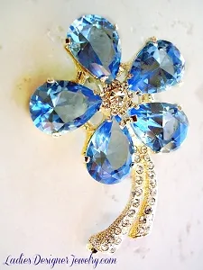 Vintage Blue Topaz Rhinestone Flower Pin Brooch Flowers Pins Brooches, Flower Flowers Pins Brooches Rhinestones, Bridal Wedding Brides Hair Accessory Dress