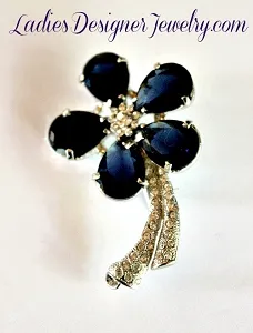 Vintage Indigo Blue Sapphire Rhinestone Flower Pin Brooch Flowers, Flower Brooches Pins Rhinestones, Weddings Bridal Brides Dresses Hair Accessory