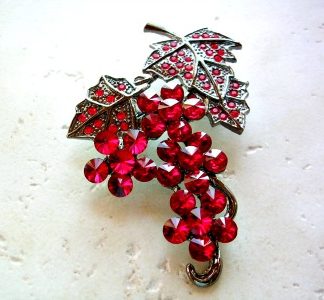 Vintage Ruby Red Garnet Rhinestone Cluster Of Grapes Pin Brooch, Bunch Of Grapes Brooch Pins Grapes Fruit Wine