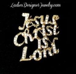 Vintage Jesus Christ Is Lord Pin Brooch Rhinestone Christian Jewelry, Vintage Crystal Jesus Pin 902, Gold Jesus Brooches Pins Hearts