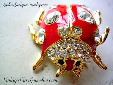 Ladybug Pins Brooches, Vintage Red Enamel Rhinestone Ladybug Pin Brooche Insect Beetle Bug, Ladies Designer Jewelry Woman Fashion