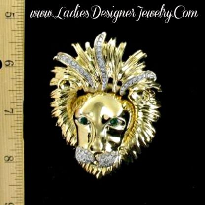 Vintage Large Lion Head Pave Rhinestone Brooch Pin, Lions Brooches Pins Designer Jewelry Woman