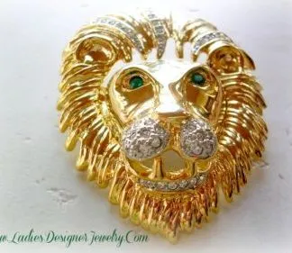 Vintage Large Lion Head Pave Rhinestone Brooch Pin, Lions Brooches Pins Designer Jewelry Woman