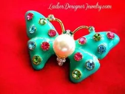 Butterfly Brooch Pin Mint Green Enamel Pearl Rhinestone Brooch Pin, Butterflies Insect Brooches Pins, Vintage Pearl Butterfly Pin U42
