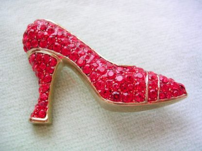 Vintage Ruby Red Rhinestone Wizard Of Oz Shoe Ruby Slippers Brooch Pin, Red High Heel Shoes Brooches Pins Designer Fashion Jewelry Women Ladies