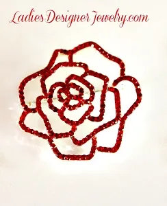 Vintage Ruby Red Garnet Rhinestone Silver-Plate Open Large Rose Pin Brooch Floral Jewelry, Roses Pins Brooches Jewelry Flowers, Brides, Weddings, Valentines Day