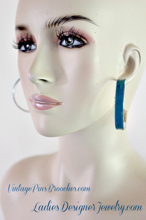 Vintage Turquoise Blue Pierced Hoop Earrings Bangle Bracelet Set, Women's Ladies Designer Jewelry Bracelets Earrings, Wedding Bridal Casual Dress