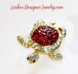 Vintage Ruby Red Emerald Crystal Rhinestone Turtle Tortoise Pin Brooch, Turtle Reptile Sea Life Pin Pins Brooches Jewelry