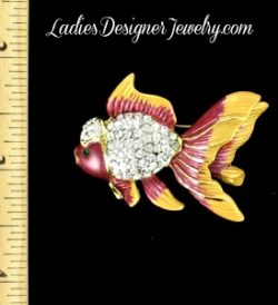 Gold Fish Pin Brooch Pave Rhinestone Brooch Marine Life Gold Coral, Gold Fish Figural Pin Broach M2Y, Crystals Pave Diamond Fish Broche Pins