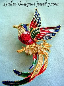 Vintage Hummingbird Pin Brooch Rhinestone Handpainted Red Green Jewelry, Large Colorful Hummingbird Brooch 3NV, Birds Brooches Pins Jewelry