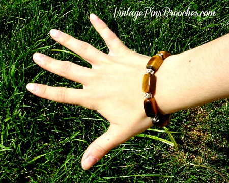 Tigers Eye Multi Brown Semi Precious Bracelet, Gemstone Bracelets, Vintage Bracelet Women's Designer Jewelry, Ladies Chunk Stone Bracelet