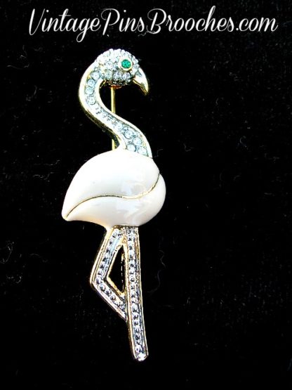 Vintage Enamel Rhinestone Flamingo Pin Brooch, Vintage Flamingo Brooches Pins Bird Animal, Ladies Designer Fashion Jewelry, Flamingos Birds