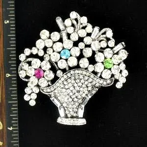 Bouquet Of Flowers Crystal Pin Rhinestone Designer Ladies Flower Pins, Floral Pin Florist Jewelry N78, Vase Of Flower Brooch Pins