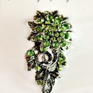 Vintage Aurora Borealis Iridescent Green Olivine And Crystal Rhinestone Antique Silver Plate Flower Bow Bouquet Brooch Designer Pin - Floral Jewelry.