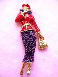 Ladies Vintage Designer Purple Red Rhinestone Art Deco Pin Brooch, Red Hat Society Pins Brooches, Fashion Pins Brooches Women Woman