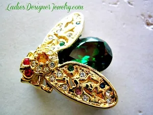Vintage Emerald Green Rhinestone Fly Insect Bug Bee Pin Brooch Jewelry, flys insects brooches