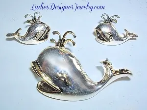 Whale Pendant Pierced Earrings Set Ocean Sealife Fish Pendants Nautical, Whale Ocean Fish Brooches