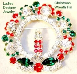 vintagechristmaswreathpin_prongsetchristmasbrooch_rhinestonechristmaswreathbrooch_estatebroochpins_diamondwreathpin_rubywreathbrooch_ladiesdesignerjewelry