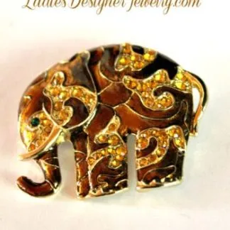 Vintage Brown Bronze Topaz Rhinestone Elephant Brooch Pin Jewelry, Elephants, Ladies Designer Jewelry, Elephant Pins Brooches With Rhinestones And Enamel
