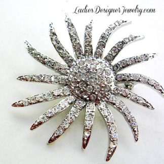 Vintage Diamond Rhinestone Flower Sunburst Pin Brooch, Starburst Pins Brooches Rhinestones, Ladies Women's Designer Fashion Jewelry Flower Sunburst