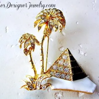 Vintage Pyramid Pin Brooch, Pyramind Brooches Pins Rhinestones Crystal Diamonds, Egypt Egyptology, Pharaoh, Giza Pyraminds, Valley Of The Kings Tombs, Desert Scene Palm Trees
