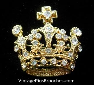 Vintage Christian Religious Diamond Crown Pin Brooch, Christian Crusader Crusade Crown Brooch Pin Rhinestones, Religious Vintage Rhinestone Crown Brooches Pins Designer Fashion Jewelry Catholic