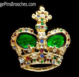 Emerald Green Vintage Rhinestone Crown Pin Brooch, Crown Brooches Pins Rhinestones, Prom Homecomming Beauty Pageant Crown Pins Brooches, Princess Queen Royal Family Crowns Jewelry