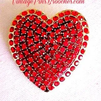 Vintage Valentine's Day Ruby Red Rhinestone Heart Brooch Pin Ladies Designer Jewelry Love Pins Hearts