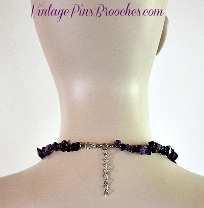 Vintage Purple Amethyst Quartz Chip Necklace, Purple Amethyst Crystal Gemstone Necklace Necklaces, Ladies Designer Jewelry, Women's Estate Necklaces